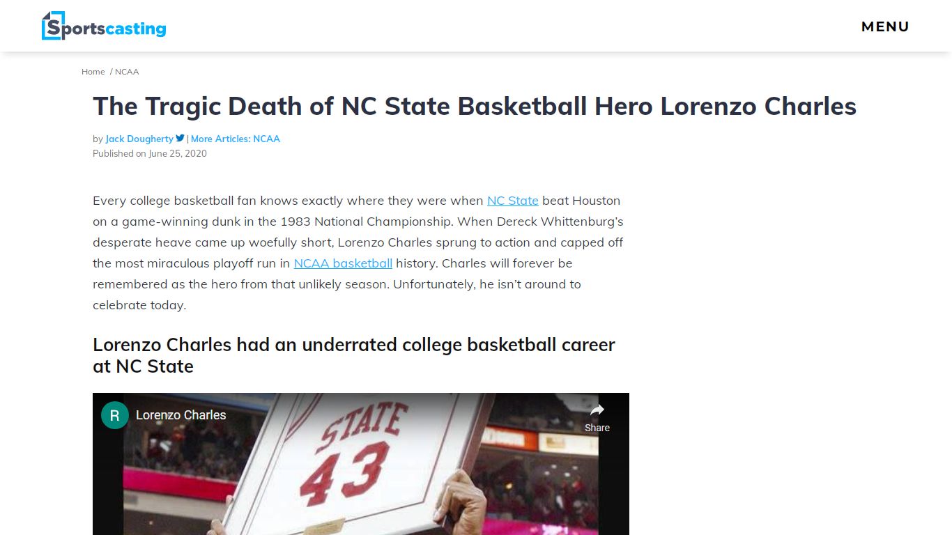 The Tragic Death of NC State Basketball Hero Lorenzo Charles